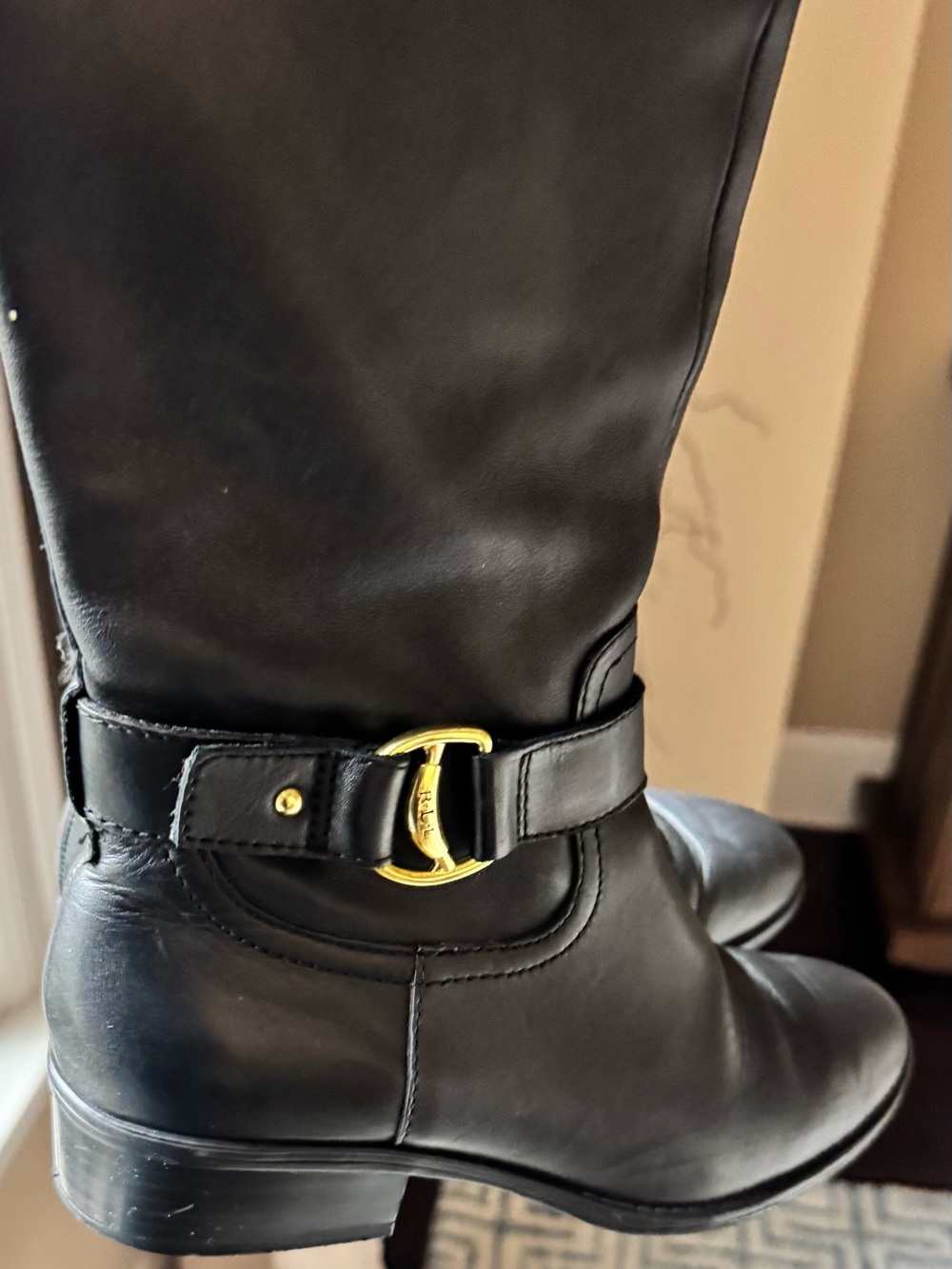 Lauren Ralph Lauren Black Boots with Gold Buckle - Picture 4 of 4